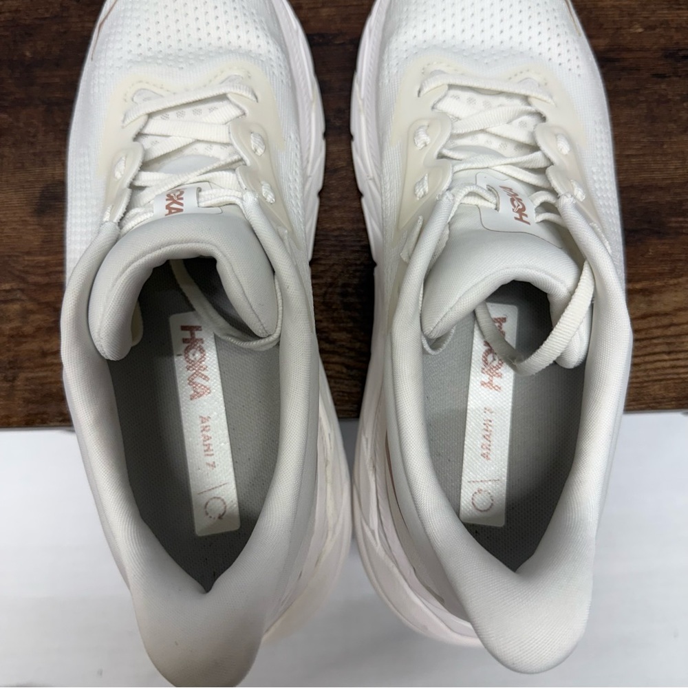 Hoka One One Women's Cream White Athletic Shoes with Tan Logo - Picture 6 of 7